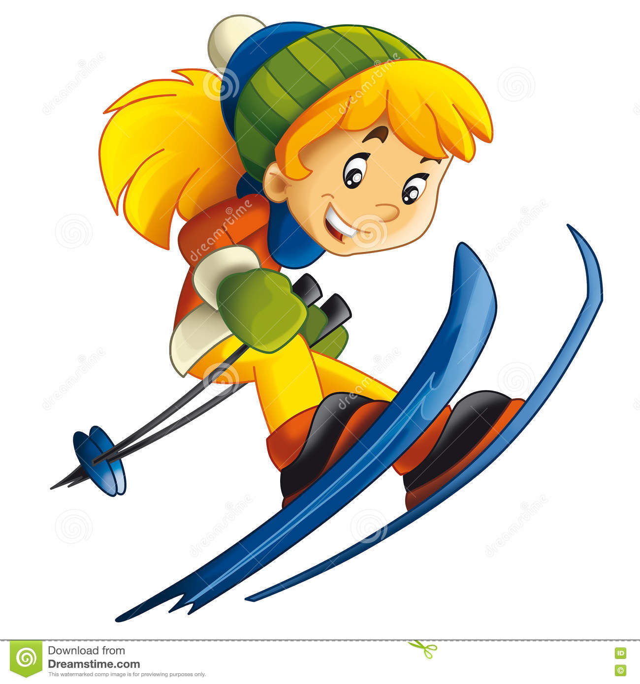 Kinder- Ski Der Karikatur - Tätigkeit - Stock Abbildung innen 3D Bilder Kinder