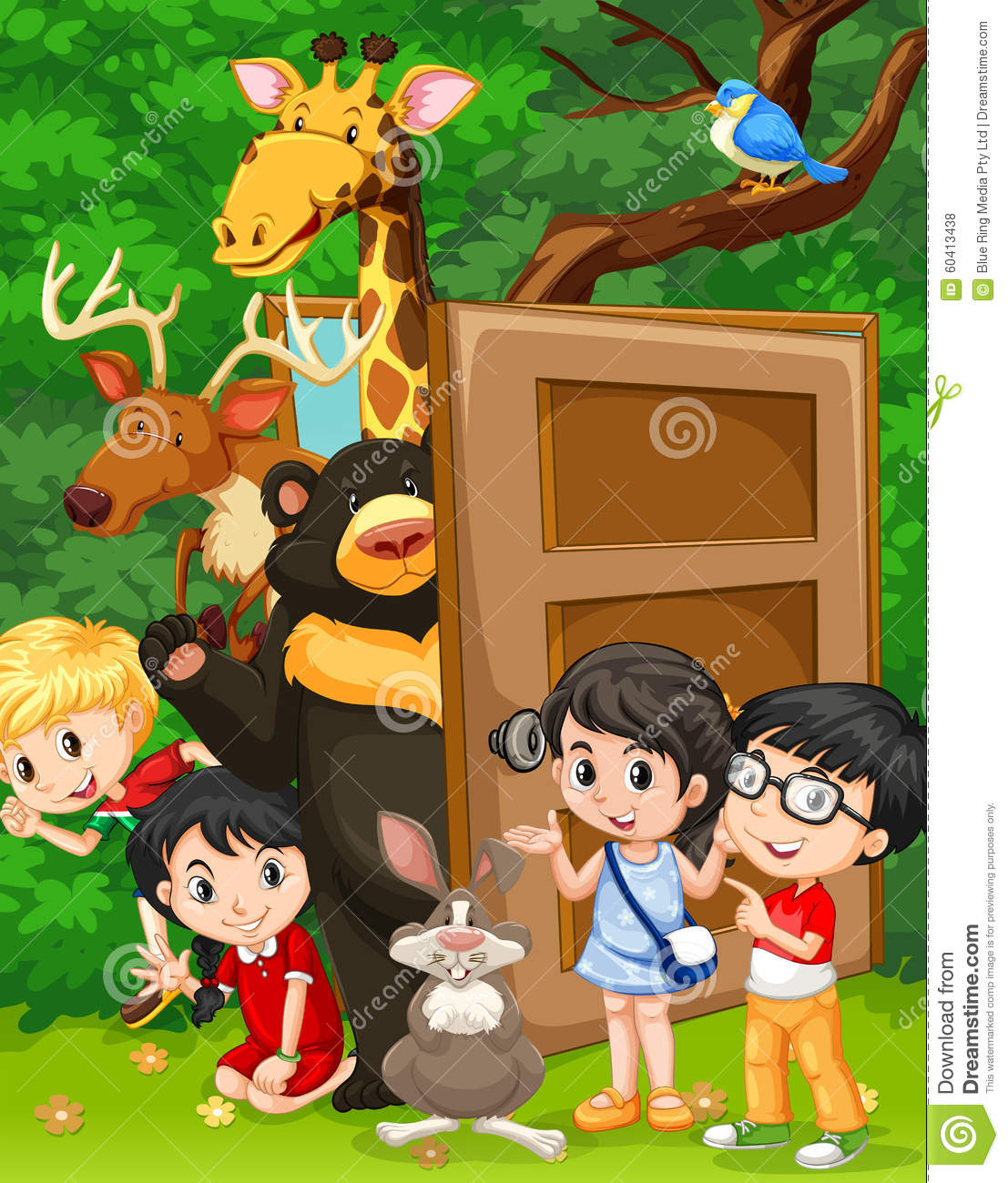 Kinder Und Wilde Tiere Im Dschungel Stock Abbildung mit Dschungel Bilder Kinder