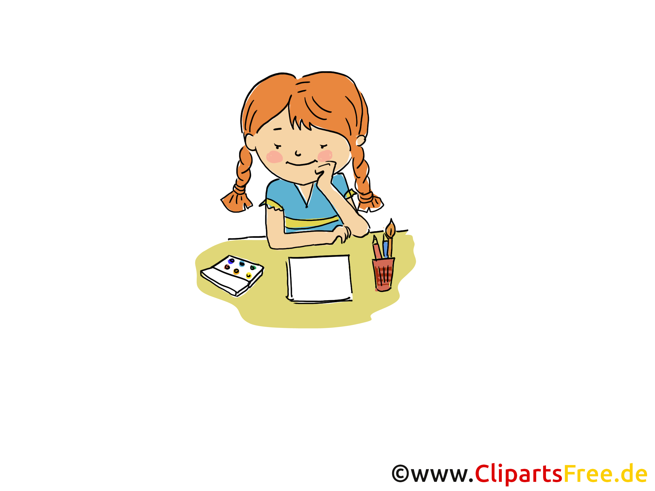 Mädchen Macht Hausaufgaben Bild, Clipart, Cartoon, Grafik für Kinder Bilder Zeichentrick