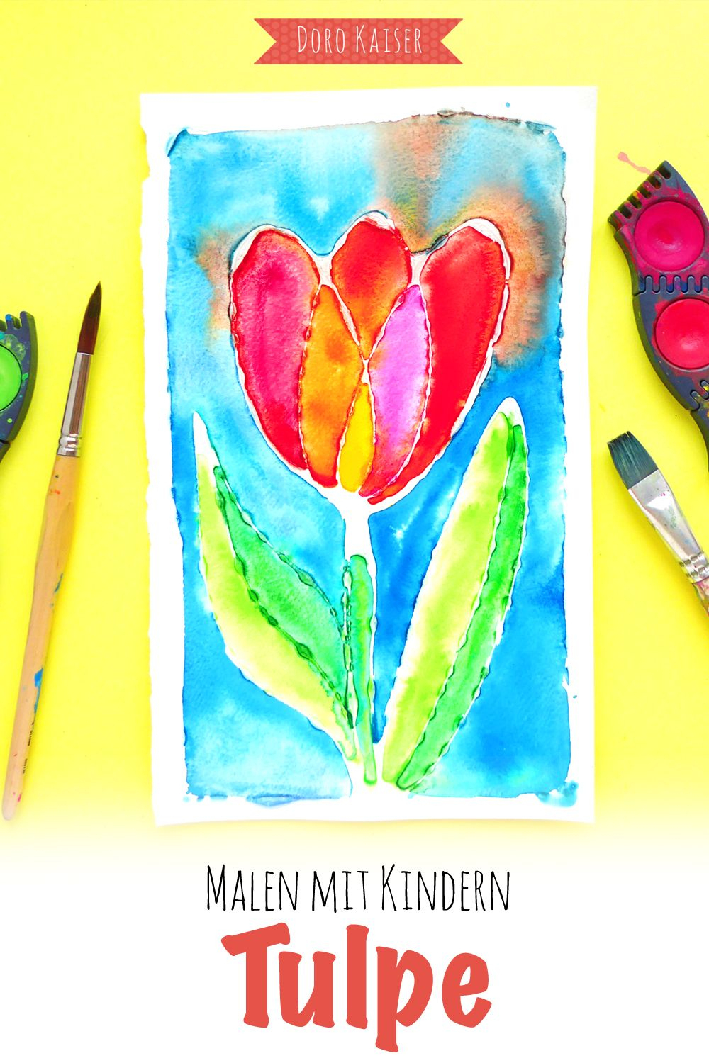 Malen Mit Kindern: Tulpe Aus Leim Und Wasserfarben - Doro mit Kinder Bilder Gemalt