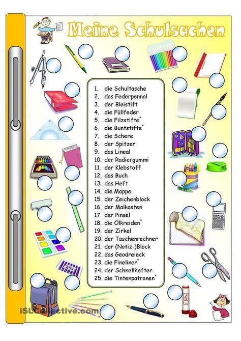 Meine Schulsachen_Bilder &amp; Wörter + Gitterrätsel bei Morgenroutine Kinder Bilder Deutsch