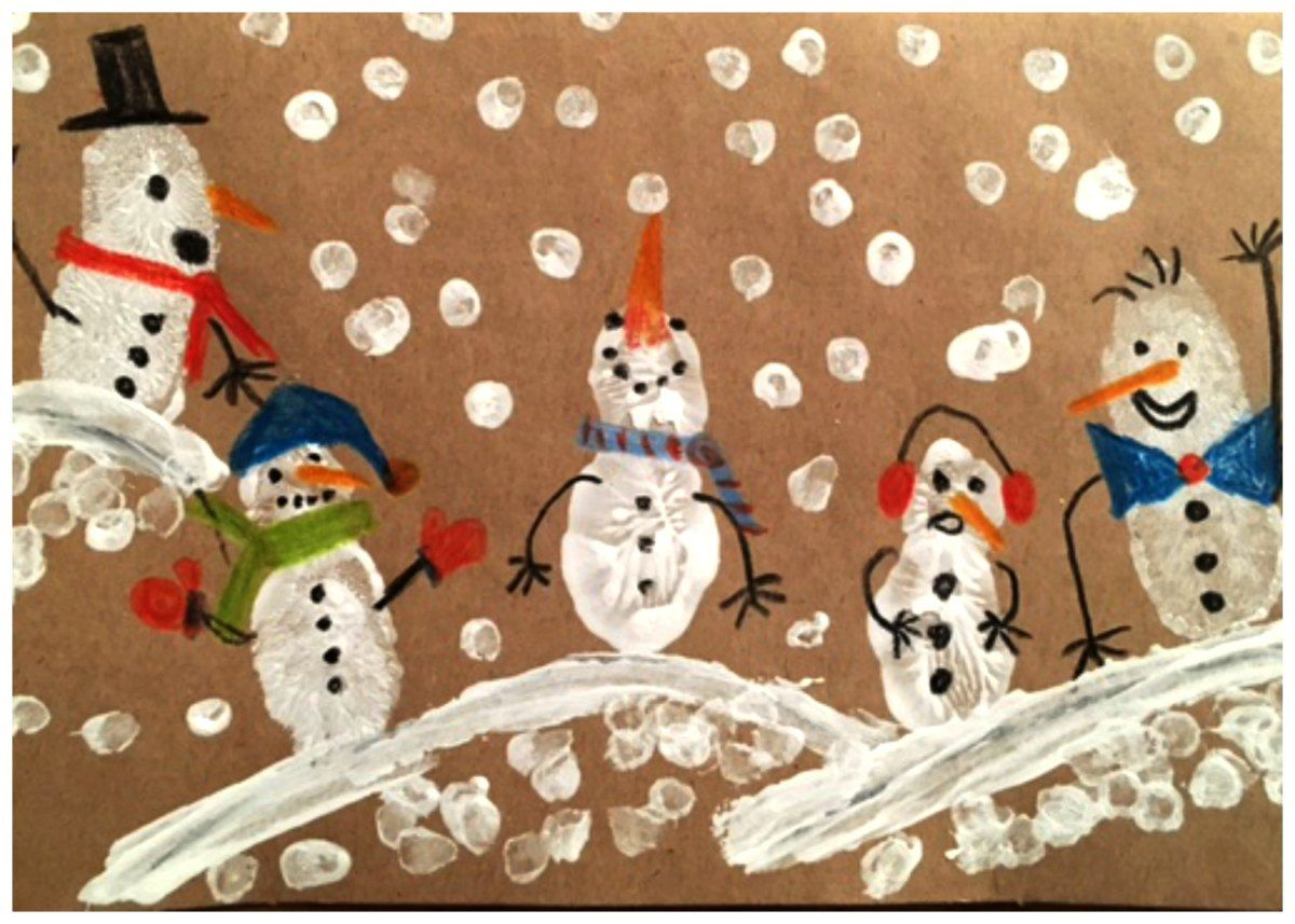 Neujahrsgrußkarten Mit Schneemännern Aus Fingerabdrücken für Fingerabdruck Bilder Kinder
