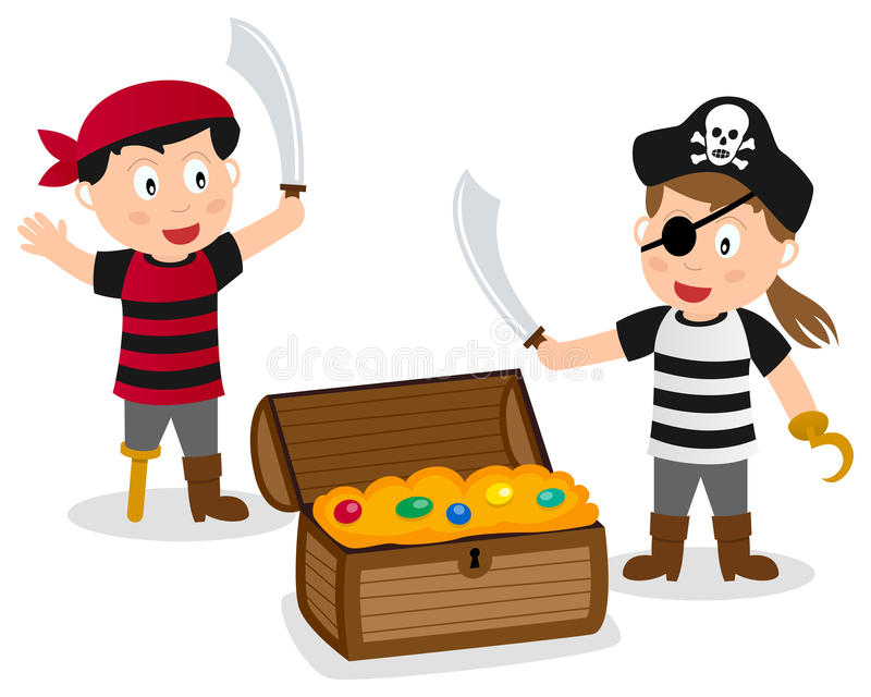 Piraten-Kinder Mit Schatz-Kasten Vektor Abbildung bestimmt für Piraten Bilder Kinder