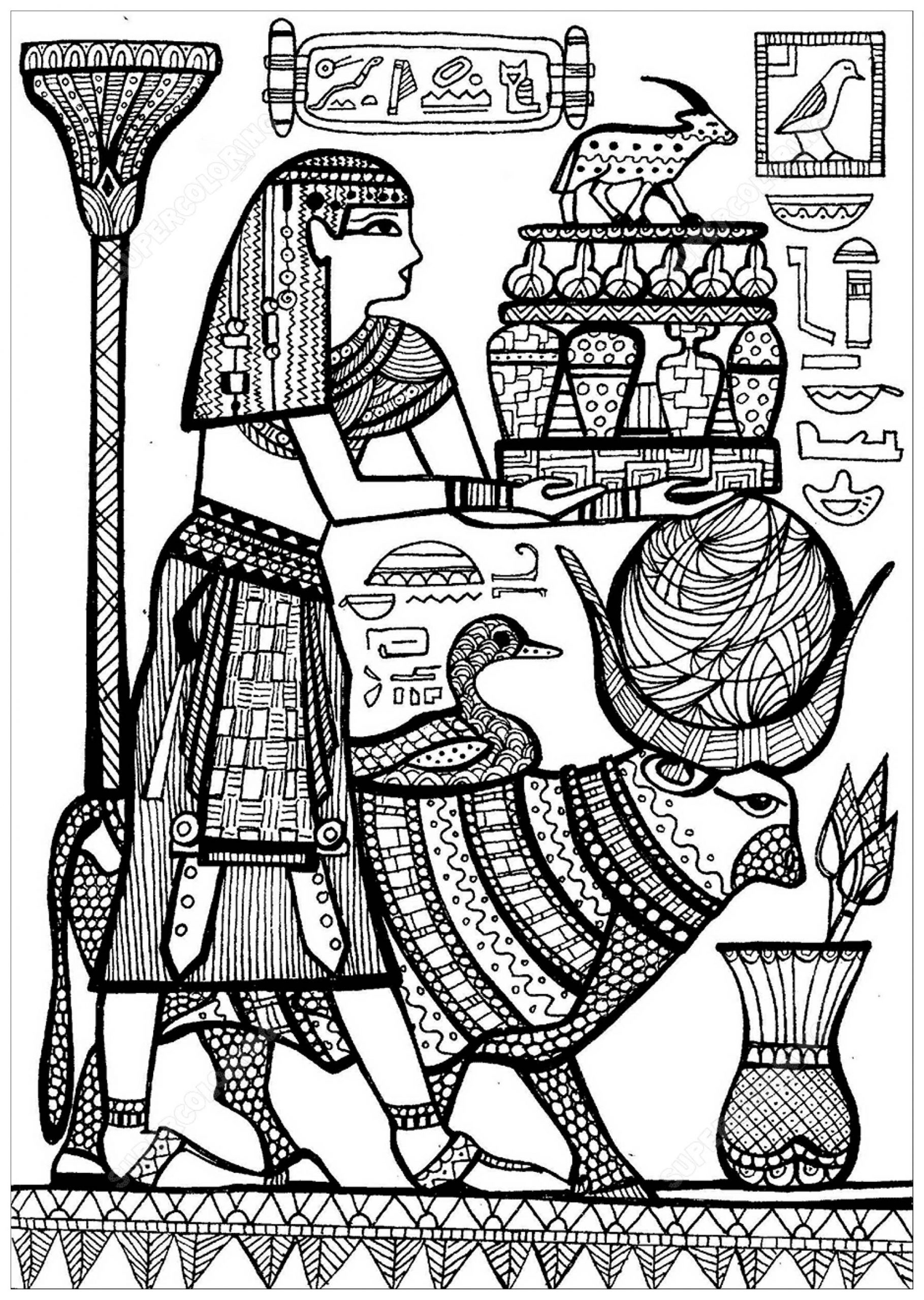 Pretre Et Animaux Sacres De L Ancienne Egypte - Egypte bestimmt für Coloriage Dessin Egypte