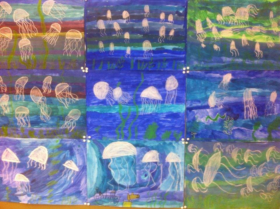 Quallen: Wasserfarben Und Wachsmalkreiden, 2. Klasse mit Wasserfarben Bilder Kinder