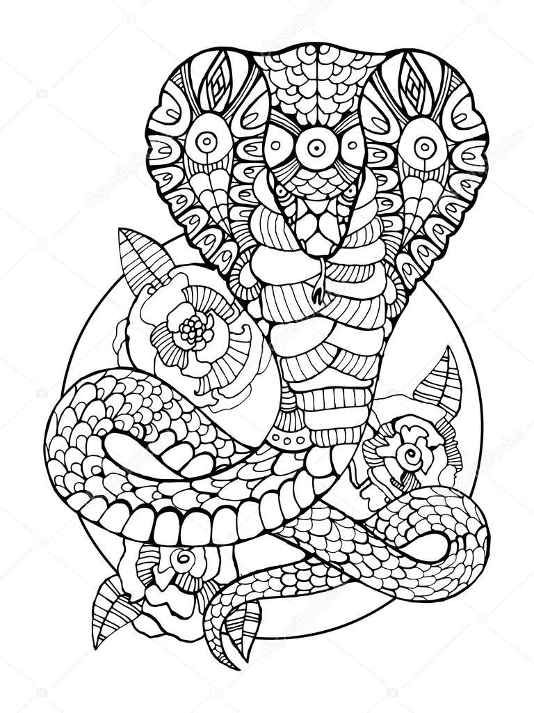 Serpent Cobra Coloriages Pour Vecteur Adultes — Image für Coloriage Dessin Serpent