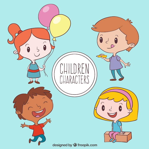 Set Von Hand Gezeichnet Glückliche Kinder | Kostenlose Vektor in Kinder Bilder Gezeichnet
