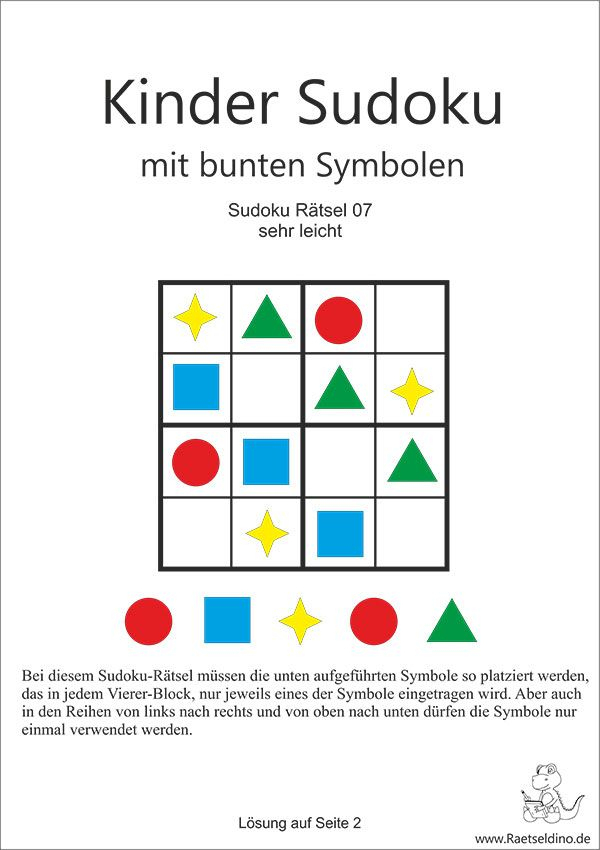 Sudoku Für Kinder Mit Bunten Symbolen | Sudoku Kinder über Bilder Quiz Für Kinder