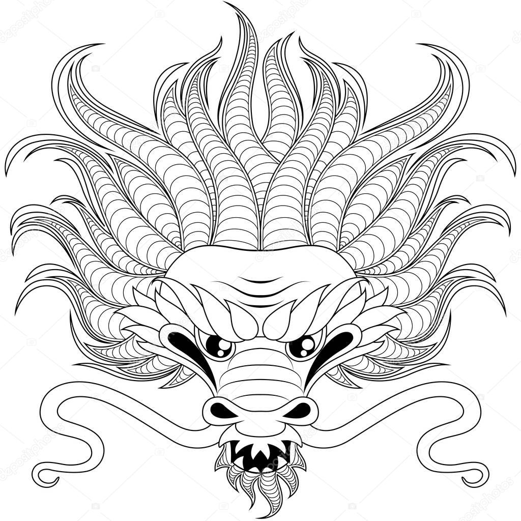 Tête De Dragon Chinois En Zentangle Style Tatoo Ou Cahier in Coloriage Dessin Chinois