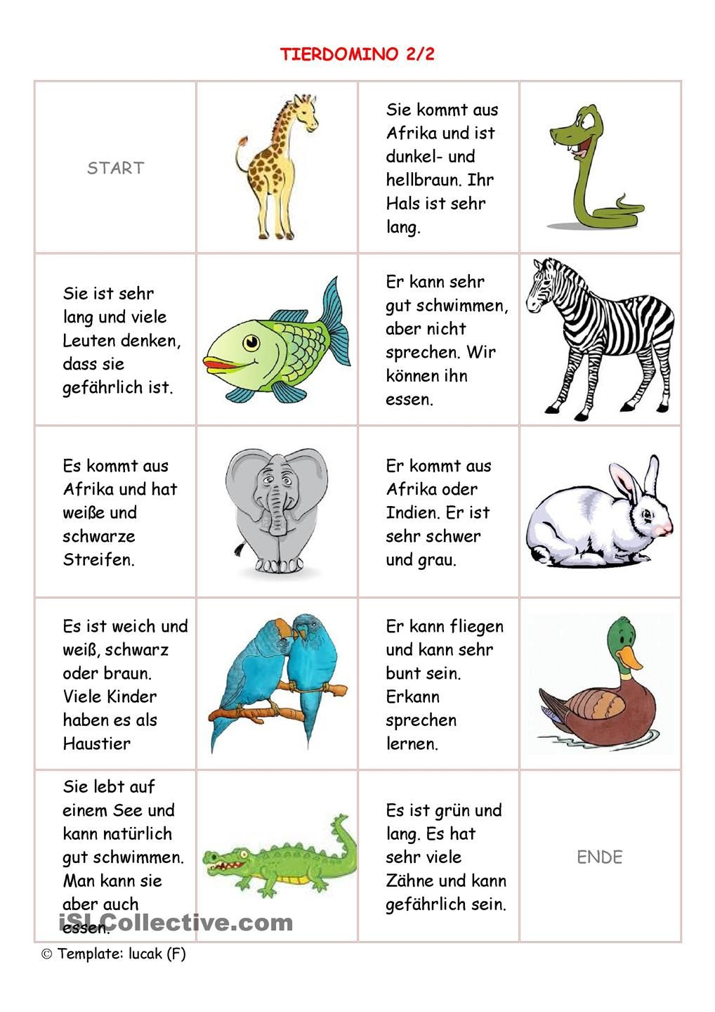 Tierdomino2/2 | Deutsch Lernen Kinder, Deutsch Lernen, Deutsch in Bilder Für Kinder Zum Lernen