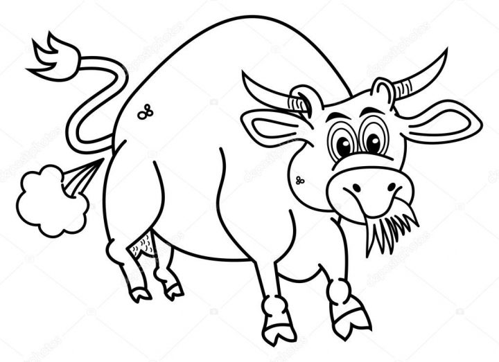 Un Taureau Bio Pour Colorier Qui Mange De L'Herbe — Image in Coloriage Dessin Herbe