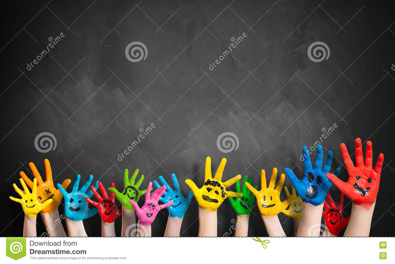 Viele Gemalten Kinderhände Mit Smiley Stockfoto - Bild Von innen Bilder Kinderhände