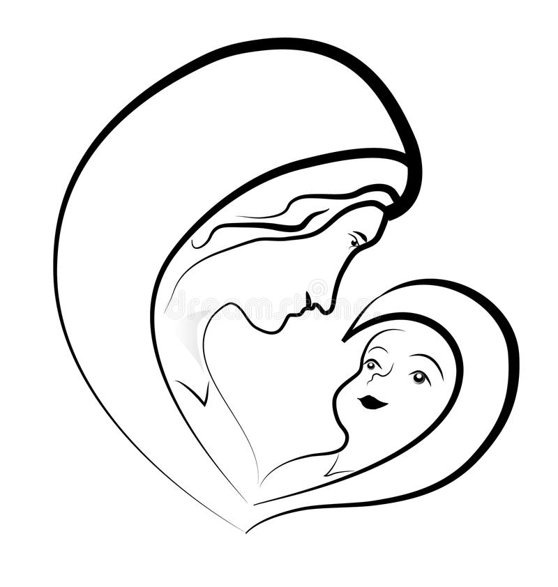 Vierge Marie Et Bébé Jésus, Dessin De Vecteur Illustration bei Coloriage Dessin Vierge Marie