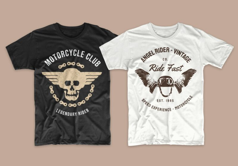 Vintage Motorcycle T-Shirt Designs Bundle, Motorcycle innen Coloriage T Shirt Dessin