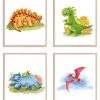 Wietre® 4Er Set Bilder Dinosaurier Kinderzimmer Babyzimmer ganzes Kinder Bilder 3Er Set