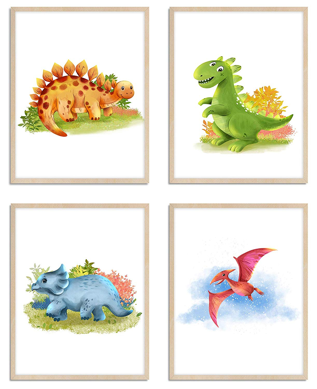 Wietre® 4Er Set Bilder Dinosaurier Kinderzimmer Babyzimmer ganzes Kinder Bilder 3Er Set