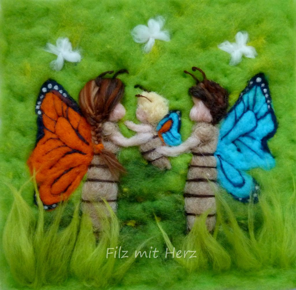 Wollbild Kleiner Schmetterling - Familie Schmetterling mit Wollbilder Kinder
