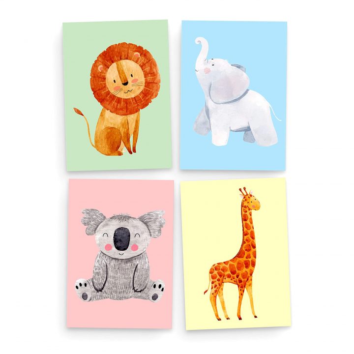 4Er Set Poster Kinderzimmer Deko | Wilde Safari | Für Jungen & Mädchen bei Kinderbilder Tiere 4Er Set Poster Kinderzimmer Deko | Wilde Safari | Für Jungen & Mädchen bei Kinderbilder Tiere