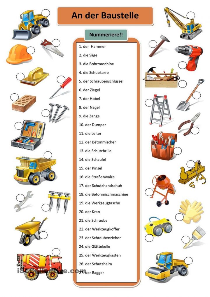 An Der Baustelle - Werkzeuge | Deutsch Lernen, Deutsche Wörter, Lernen innen Kinder Bilder Auf Deutsch,