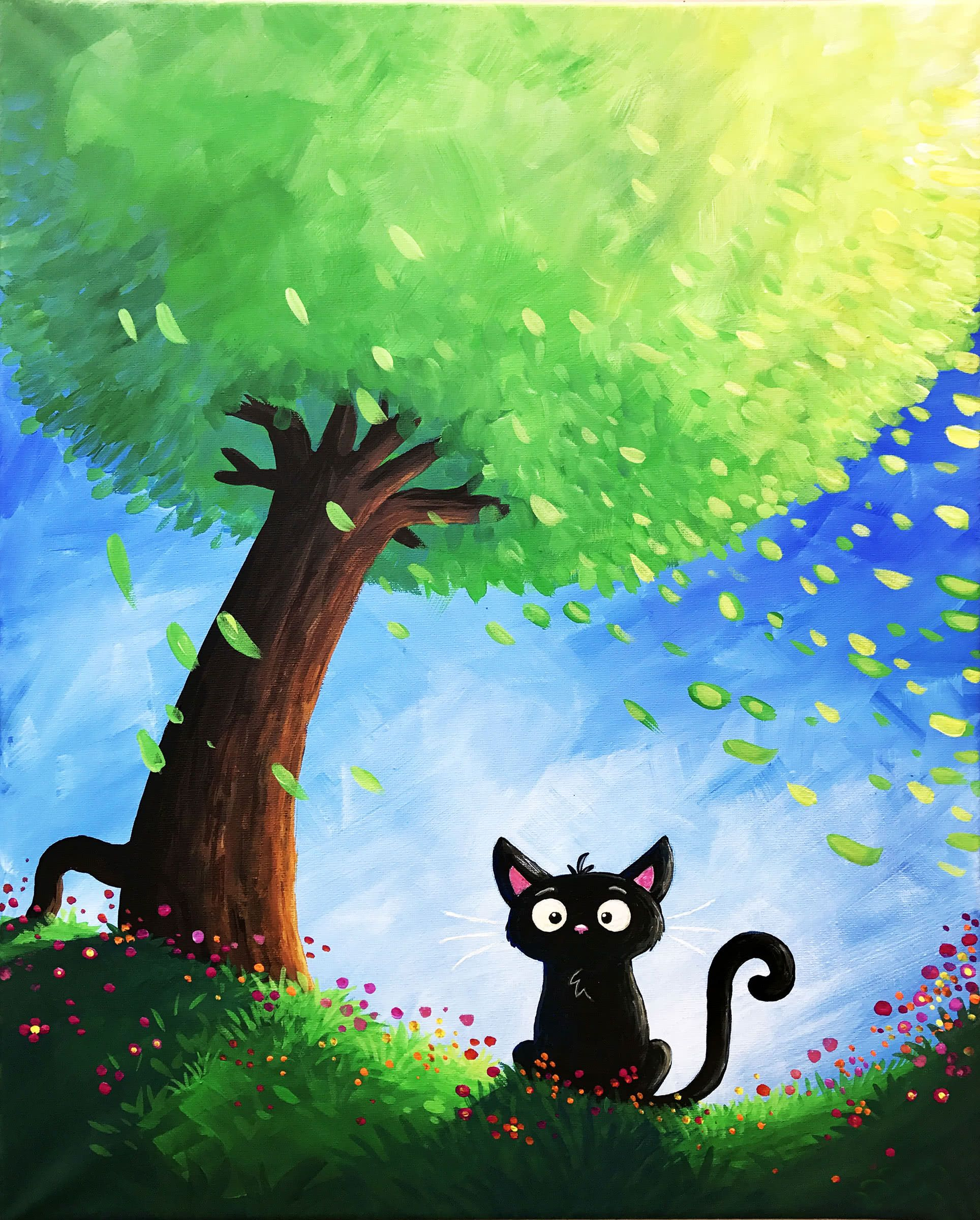 Artmasters Cats Surprise | Acryl | Katze | Baum | Tiermotiv | Kinder innen Kinderbilder Auf Leinwand Malen