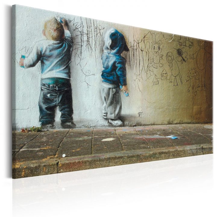 Banksy Kinder Street Art Grau Wandbilder Xxl Bilder Vlies Leinwand I-B in Kinder Bilder Xxl,