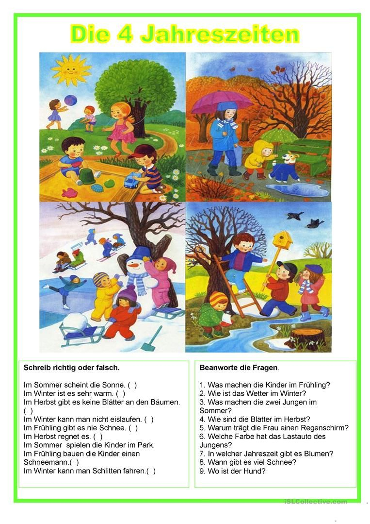 Bildbeschreibung - Die 4 Jahreszeiten | Jahreszeiten Kindergarten für Kindergarten Jahreszeiten Bilder