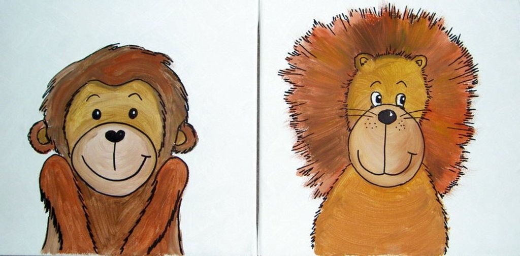 Bilderset Affe, Affenbild, Löwe, Löwenbild, Acrylbild, Kinderbild bei Kinder Bilder Löwe