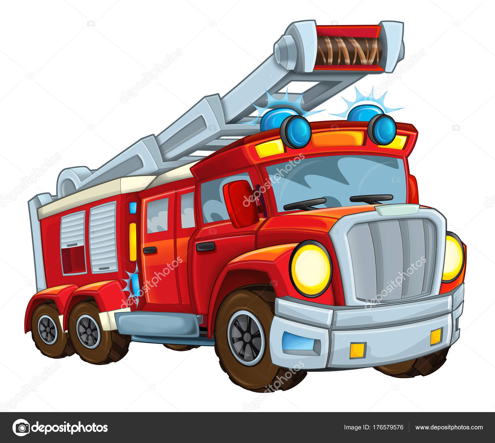 Cartoon Gelukkig Grappige Cartoon Brandweerman Brandweerwagen ganzes Auto Kinder Bilder,