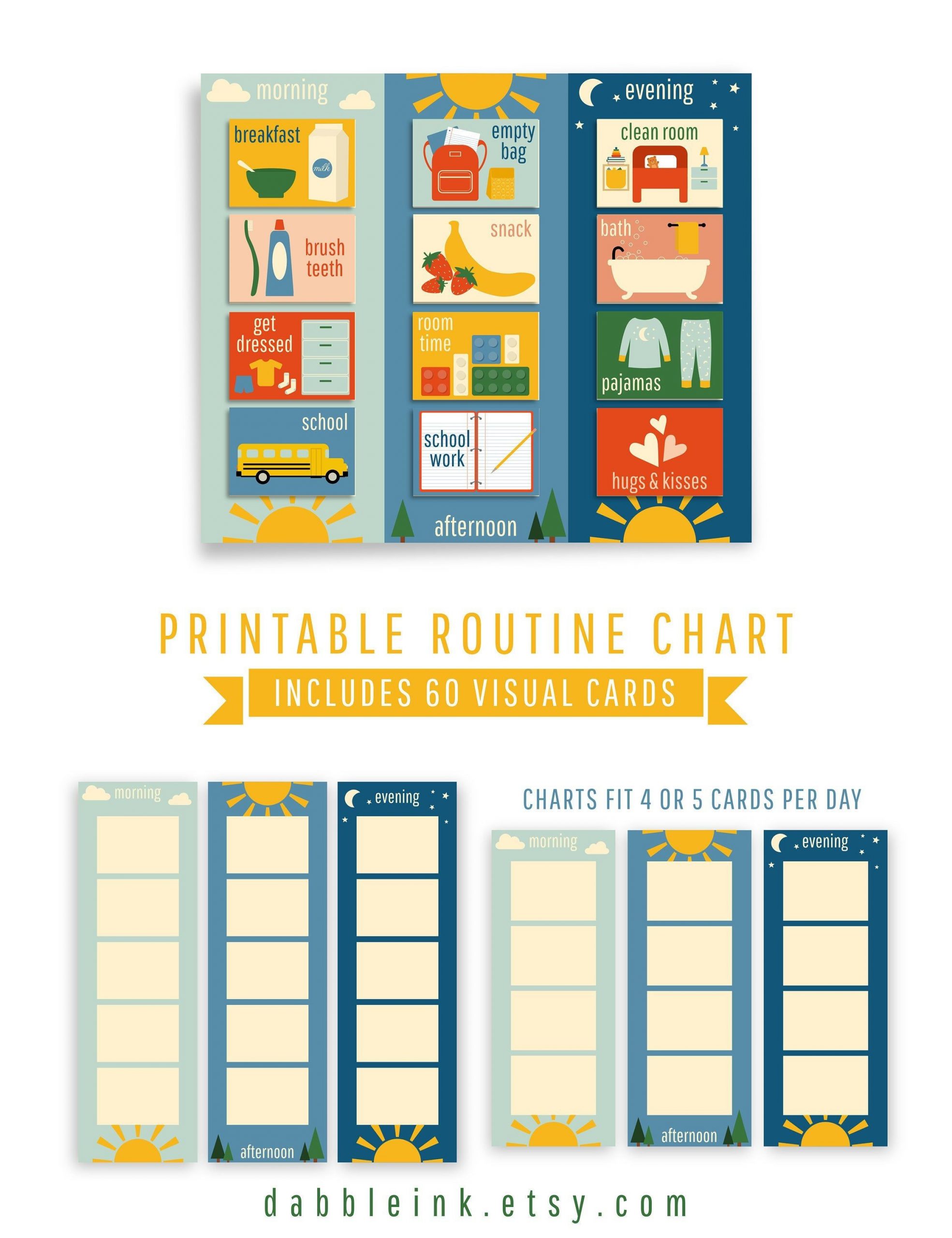 Daily Routine Chart I 60 Cards I Toddler Visual Routine I Morning mit Kinder Routine Bilder