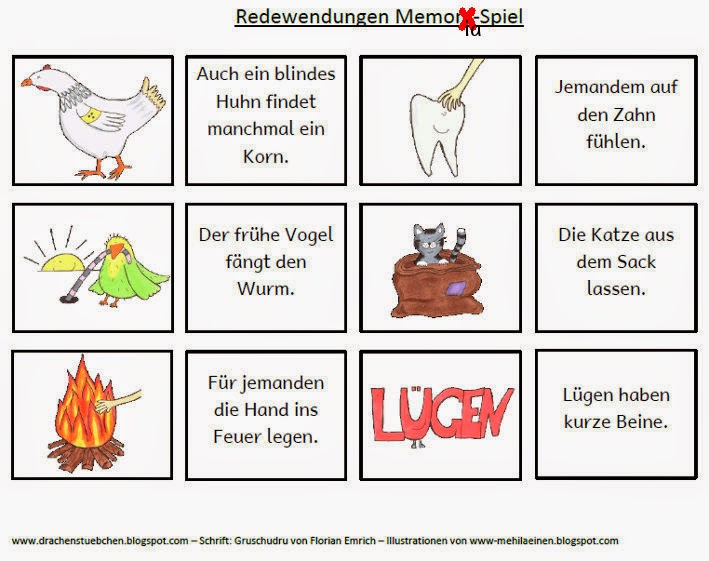 Drachenstübchen: Redewendungen Memoria-Spiel bestimmt für Zuhause Regeln Für Kinder Bilder