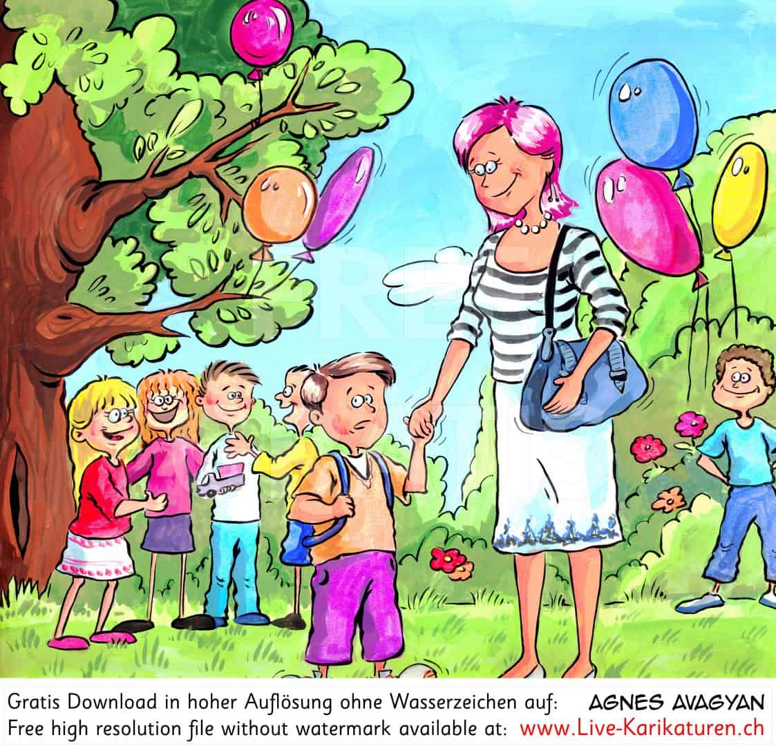 Erster Schultag Schulanfang Mama — Agnes Karikaturen / Webseite bei Kindergarten Bilder Kostenlos