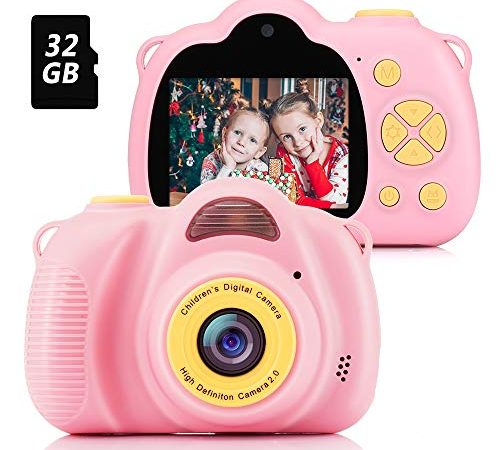 Fede Kinder Kamera Mit 32Gb Tf-Karte, Wiederaufladbare Selfie Kamera innen Kinder Foto Kamera