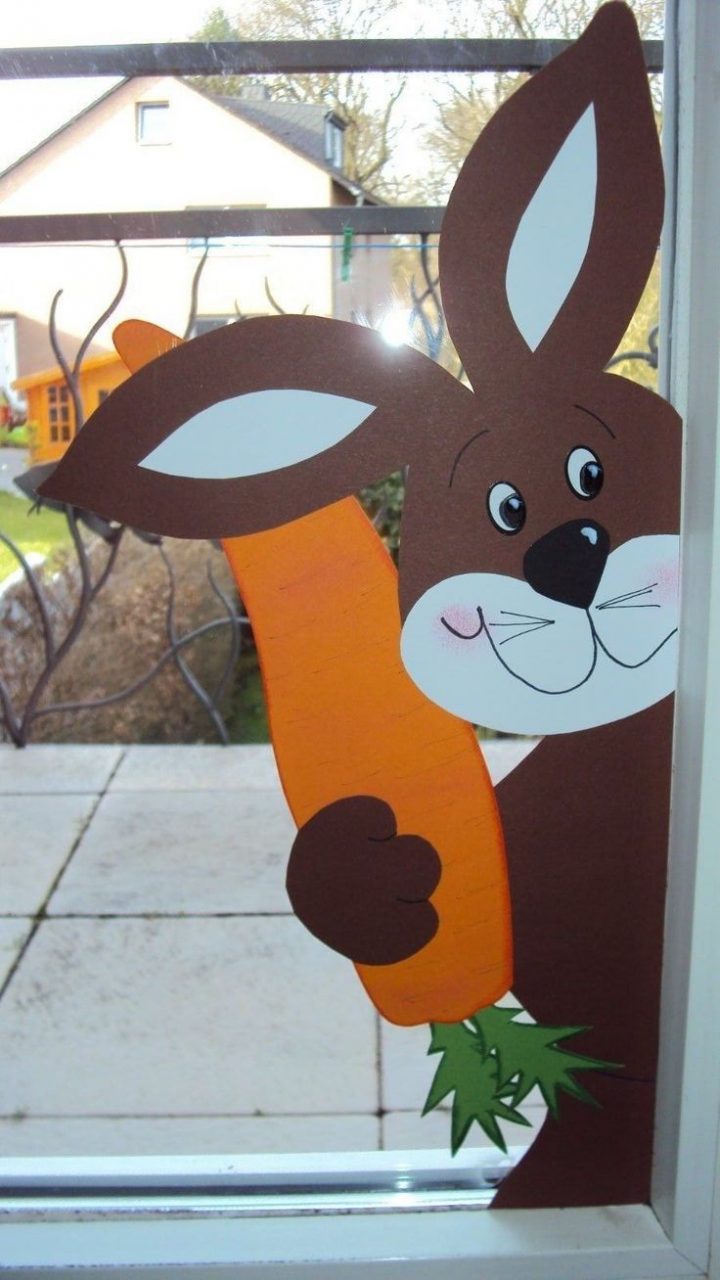 Fensterbild Tonkarton Frühling Fenstergucker Hasen Junge Mit Einer bei Kinder Bilder Xl