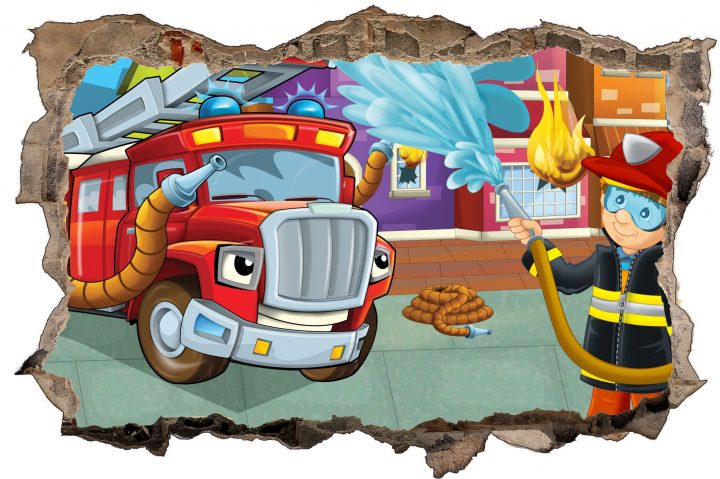 Feuerwehr Cartoon Feuer Kinder Wandtattoo Wandsticker Wandaufkleber in Kinder Bilder Motive