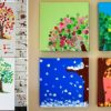 Fingerabdruck-Bilder-Baum-Jahreszeiten-Idee-Hand-Stamm-Blätter-Schnee mit Bilder Kinder Jahreszeiten