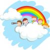 Glückliche Kinder Über Dem Regenbogen Illustration | Download Der bestimmt für Kinder Bilder Download