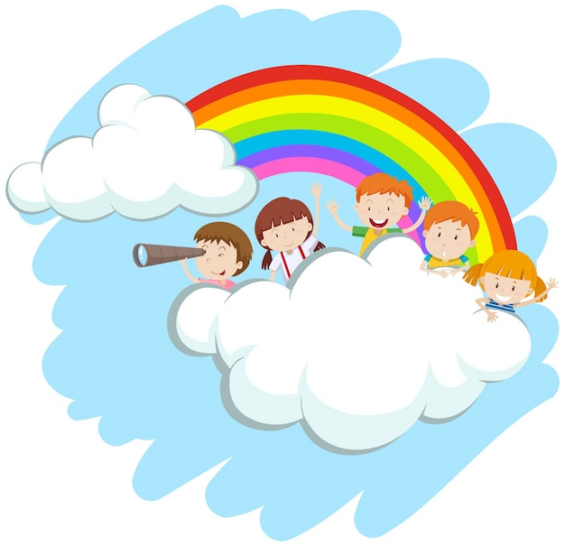 Glückliche Kinder Über Dem Regenbogen Illustration | Download Der bestimmt für Kinder Bilder Download