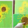 Handabdruck-Bilder-Kinder-Sonnenblumen-Leinwand-Sommer | Handabdruck ganzes Kinderbilder Auf Leinwand