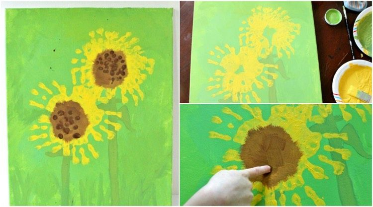 Handabdruck-Bilder-Kinder-Sonnenblumen-Leinwand-Sommer | Handabdruck ganzes Kinderbilder Auf Leinwand