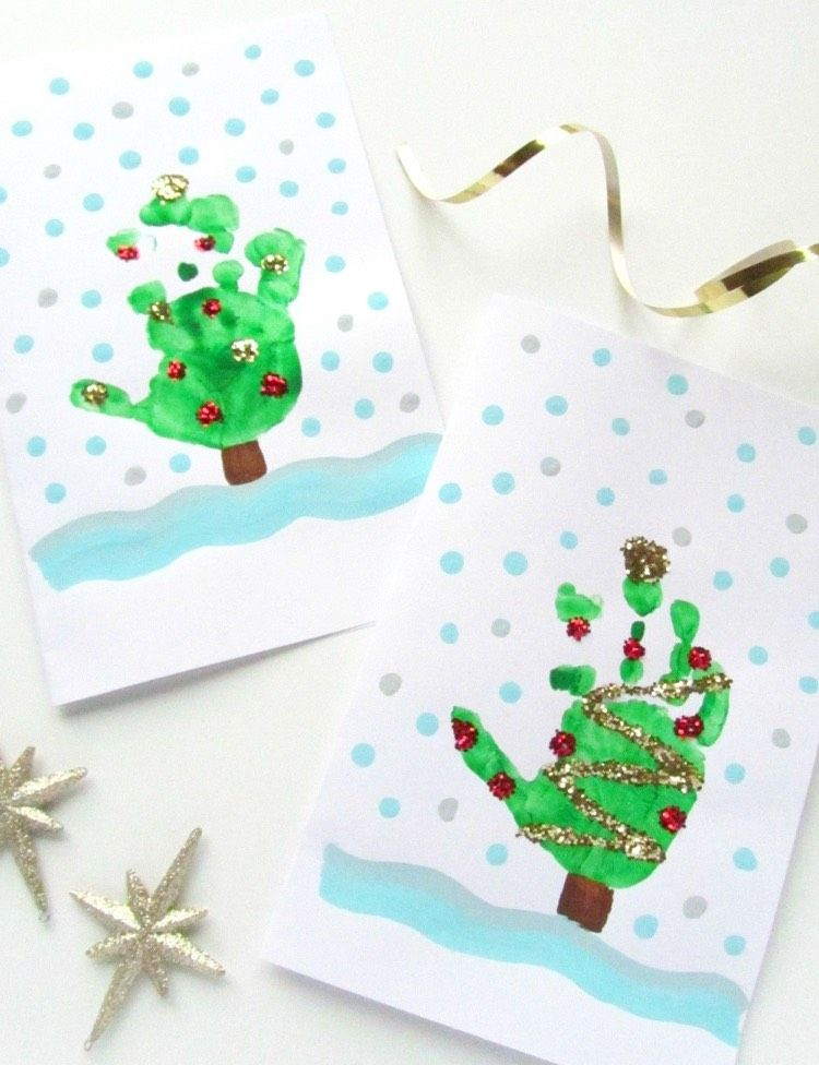 Handabdruck-Bilder-Kinder-Weihnachten-Grusskarten-Tannenbaum-Glitzer verwandt mit Kinder Bilder Weihnachten