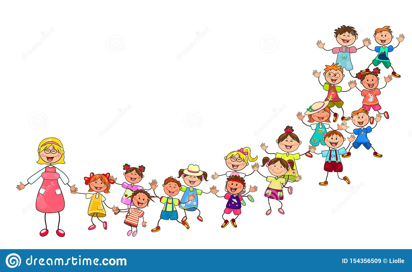 Happy Children From Kindergarten For A Walk Stock Vector - Illustration über Kindergarten Bilder Clipart
