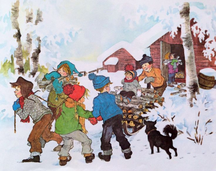 Illustratie Van Ilon Wikland Uit Het Boek 'Winter In Bolderburen' Van bei Bilder Kinder Von Bullerbü