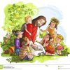 Jesus, Der Die Bibel Mit Kindern Liest Vektor Abbildung - Illustration für Jesus Und Die Kinder Bilder