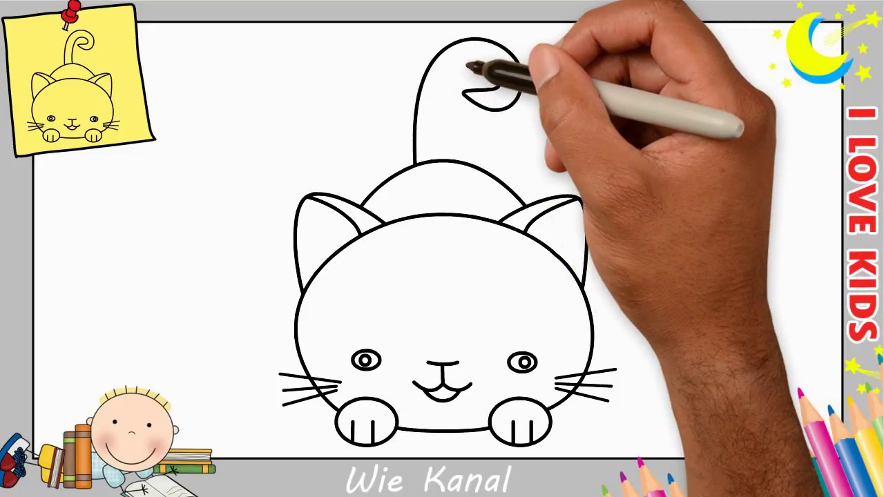 Katze Zeichnen Lernen Schritt Für Schritt / Einfache Niedliche bestimmt für Coole Bilder Malen Für Kinder,