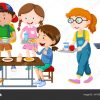 Kinder Beim Mittagessen Auf Dem Tisch - Vektorgrafik: Lizenzfreie in Kinder Bilder Em