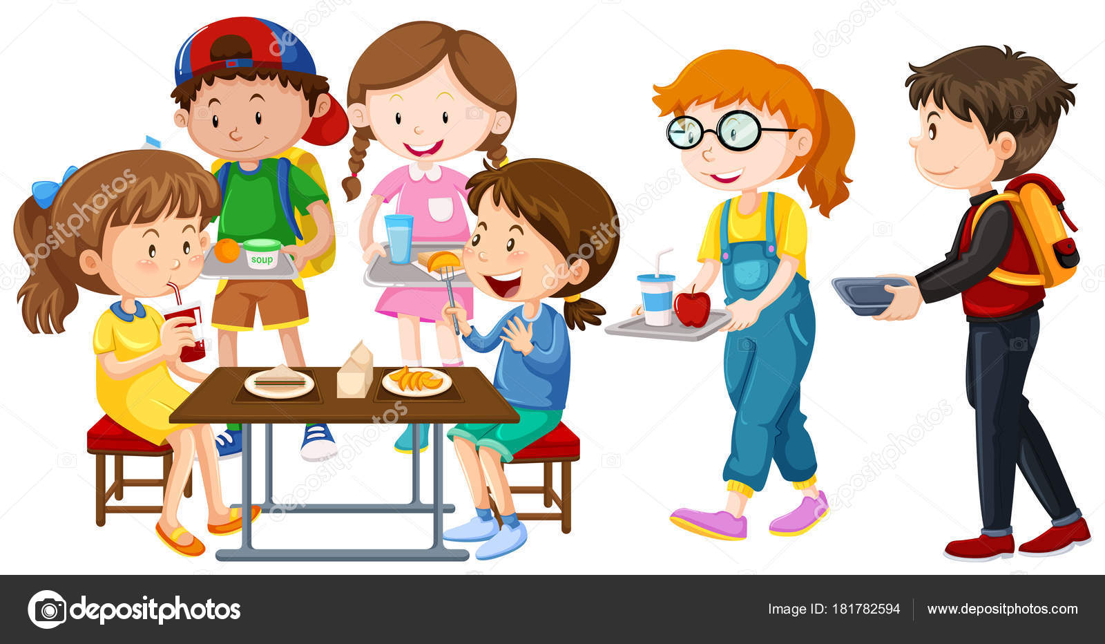 Kinder Beim Mittagessen Auf Dem Tisch - Vektorgrafik: Lizenzfreie in Kinder Bilder Em