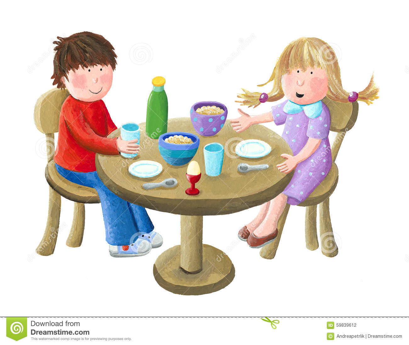 Kinder, Die Frühstück Essen Stock Abbildung - Illustration Von über Kindergarten Bilder Preise