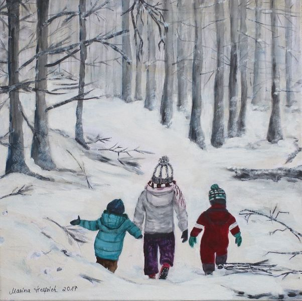 Kinder Im Schnee: Acrylmalerei, Kinder, Schnee, Wald Von Marina verwandt mit Kinder Bilder Winter