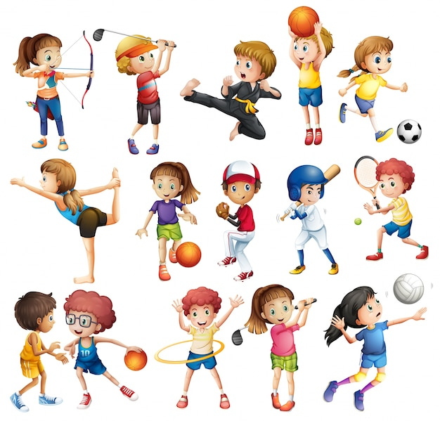 Kinder Spielen Verschiedene Sportarten Auf Weiß | Kostenlose Vektor bestimmt für Bilder Kinder Clipart Kostenlos