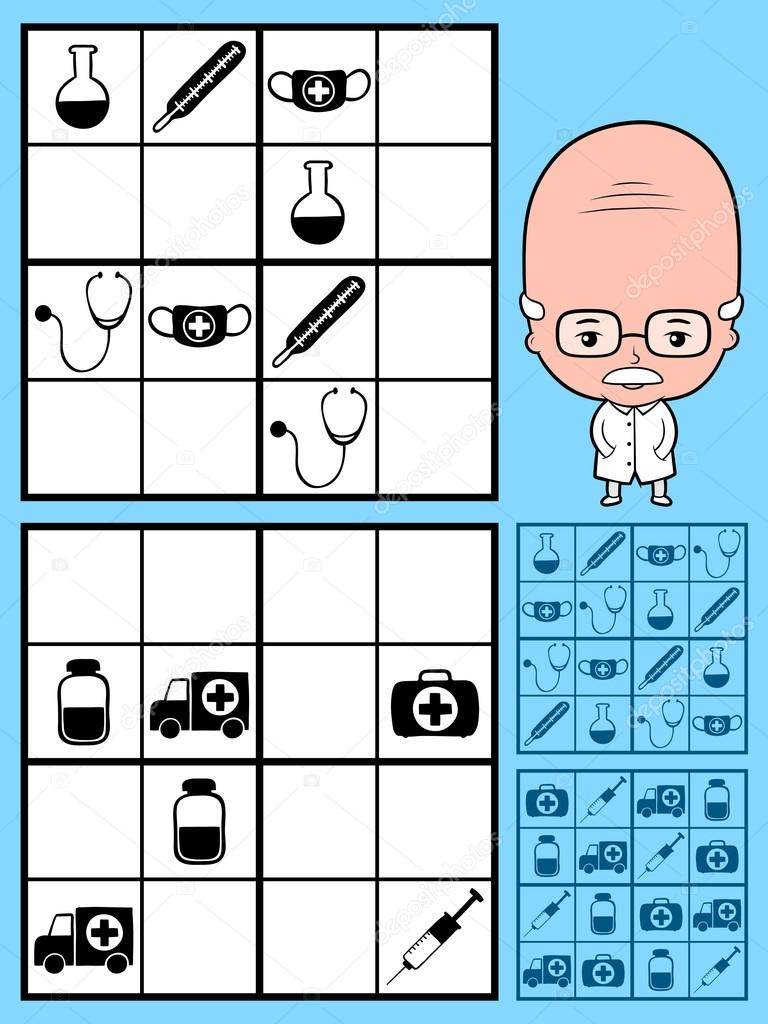 Kinder-Sudoku-Rätsel Mit Medizinischen Symbolen — Stockvektor © A__N mit Kinder Bilder Sudoku